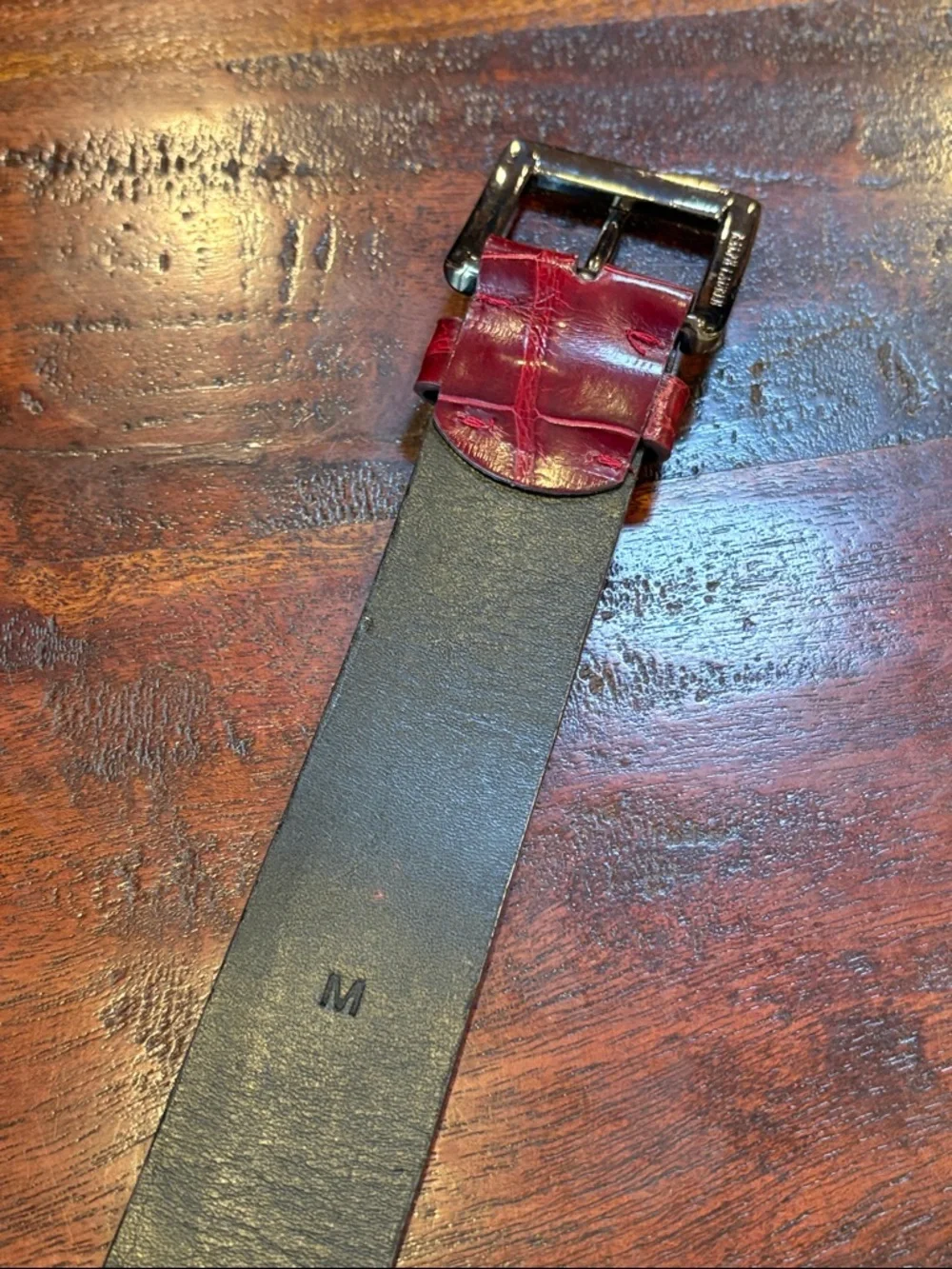 Vintage Ralph Lauren Burgundy Red Genuine American Alligator Leather Belt Medium